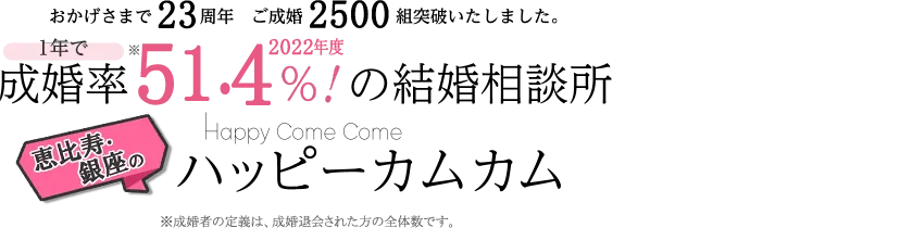 1年で成婚率51.4％（2022年度）東京の結婚相談所ハッピーカムカム