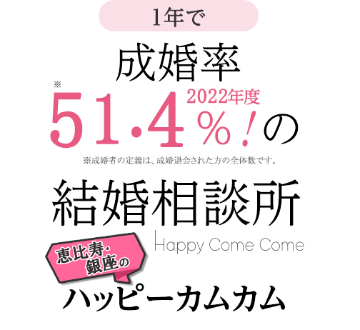 1年で成婚率51.4％（2023年度）東京の結婚相談所ハッピーカムカム
