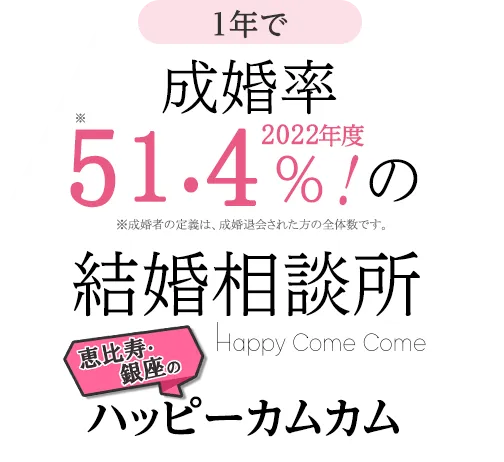 1年で成婚率51.4％（2023年度）東京の結婚相談所ハッピーカムカム